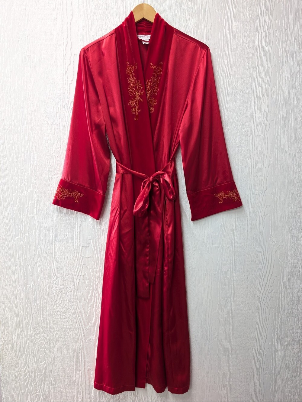 Morgan Taylor Intimates Long Red Satin Robe Romantic Lingerie Size Large